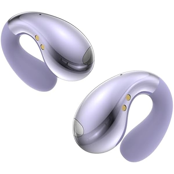 Ultra Ergonomic Clip-On Open Earbuds, Bone Conduction Over-The-Ear Headphones with Waterproof Design and Secure Fit for Small Ears, Lustrous Purple