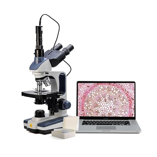 Swift SW350T Compound Trinocular Microscope,40X-2500X Magnification,Two-Layer Mechanical Stage,with 5.0 mp Camera and Software Windows/Mac Compatible and 5 PCS Prepared Slides and 5 PCS Blank Slides