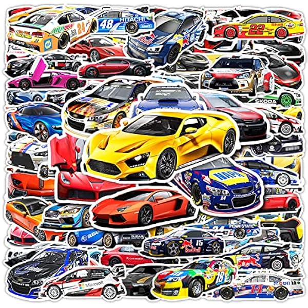 102PCS Sports Car Stickers - Racing Car, Waterproof Stickers for Bottles, Laptops, Skateboards, Helmets