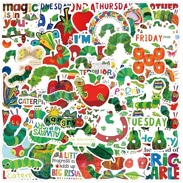 110Pcs The Very Hungry Caterpillar Stickers Cute Aesthetic Cartoon Stickers, Funny Insect Waterproof Decals for Birthday Party Decorations
