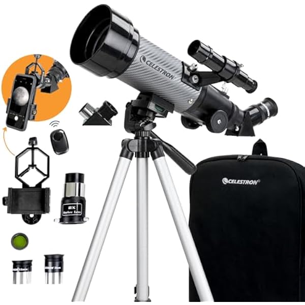 Celestron Travel Scope 70DX Portable Refractor Telescope – 70mm Aperture, Fully-Coated Glass Optics – Includes Bonus Phone Adapter, Backpack & More – Ideal for Beginners & Travel