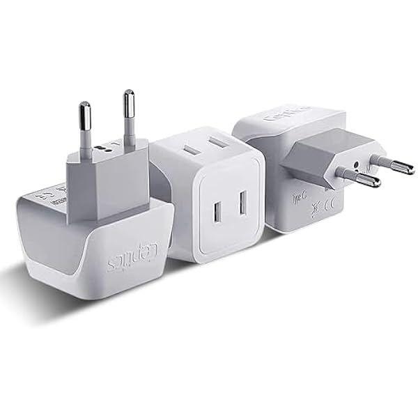 Ceptics European Travel Plug Adapter Europe Power Adaptor Charger Dual Input - Ultra Compact - Light Weight - USA to any Type C Countries such as Italy, Iceland, Austria and More (CT-9C), white