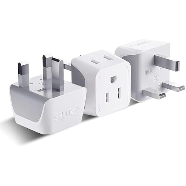 Ceptics UK Travel Plug Adapter, 2 in 1 Type G Adapter, US to UK Adapter, Ireland, Dubai Travel Adapter with Dual USA Inputs, CE, RoHS - HK Outlet Adapter, 3 Pack