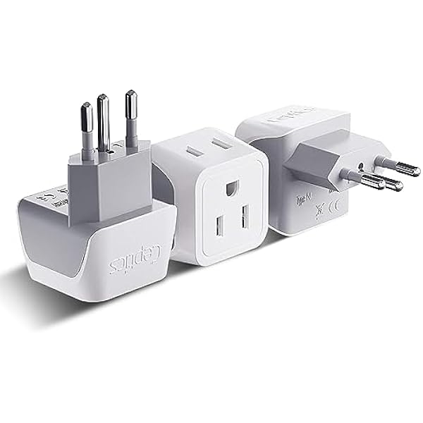 Ceptics Brazil Travel Adapter Plug with Dual Usa Input - Type N (3 Pack - Ultra Compact - Safe Grounded Perfect for Cell Phones, Laptops, Camera Chargers and More - Power Plug (CT-11C)