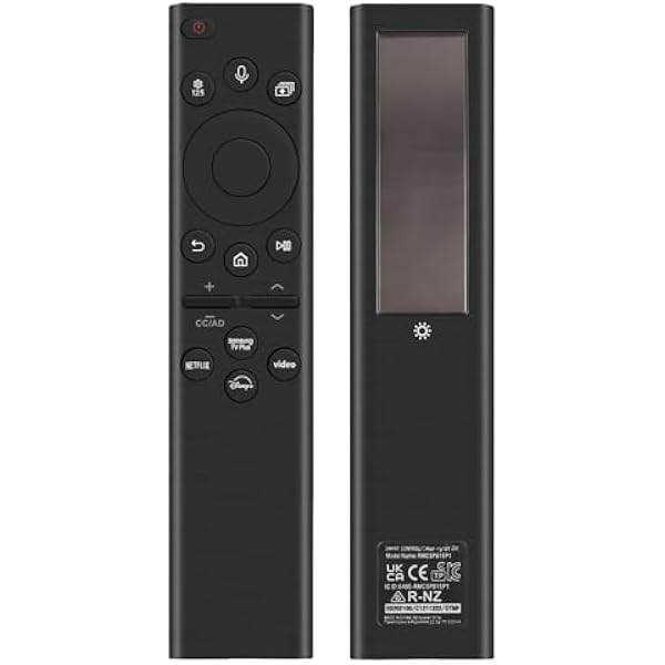 Rechargeable TV Remote for Samsung Smart TVs, Replacement for All 2021-2025 Samsung TV Remote Control with Voice Control. USB-C Fast Charging. Solar Charging. 2-Year Warranty.